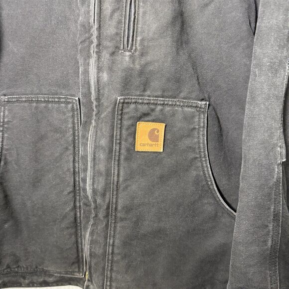 Carhartt C61 BLK Barn Coat Jacket Sherpa Lined Duck Canvas Sz Large Distressed - Picture 4 of 13